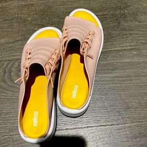 Melissa platform open back with lace, cream, used once, sz US10